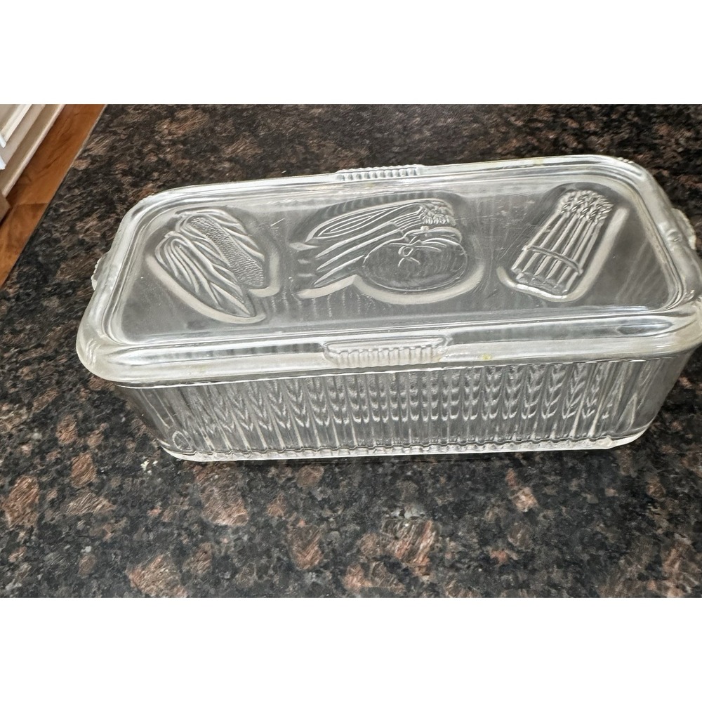 Vintage Federal Glass Ribbed Clear Glass Veggie Refrigerator Dish 8.5" x 4" USA!